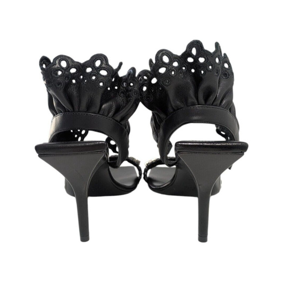 Givenchy G Black Lambskin Chain Ruffle Sandals New EU 37 Square Toe Slingback - Picture 5 of 16